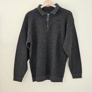 Profilo Sport Sweater Mens M Dark Khaki LS 1/4 Zip Collared Wool Blend Vintage